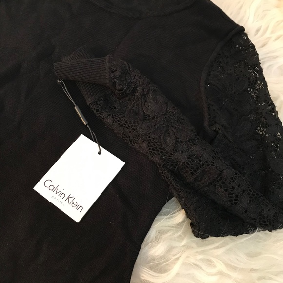Calvin Klein Petite Lace Sleeve Sweater Dress - Picture 3 of 7